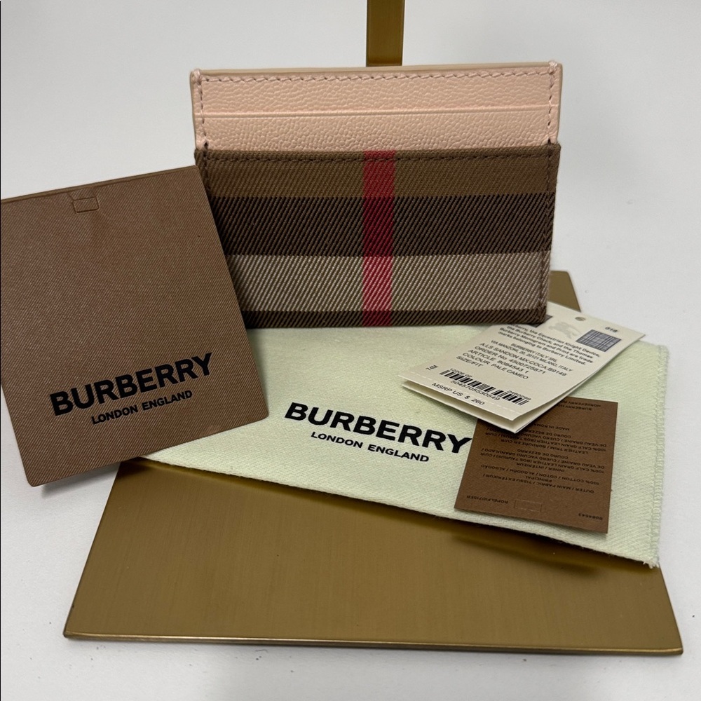 Burberry House Check Card Holder 69331bbf Beige Pink Leather NWT Authentic - Picture 2 of 2